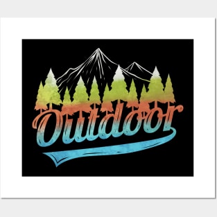 Logo Outdoor With Mountains And Forest On Camping Posters and Art